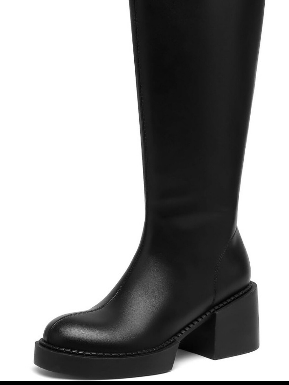Classic Black Knee-High Block Heel Boots - Women's - Picture 4 of 10